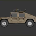 Sandy Brown Military Off Road Vehicle With Roof Mounted Gear And Rugged Exterior