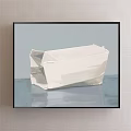 Folded Open White Paper Takeout Box on Smooth Surface With Black Frame and Gray Background