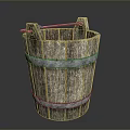 Rustic Wooden Bucket With Metal Hoops Handle And Sturdy Structure For Home Daily Use