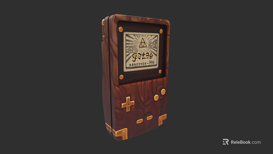 Vintage Handheld Electronic Game Console With Wooden Case Gold Accents And Classic Design 3d model 