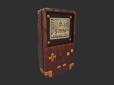 Vintage Handheld Electronic Game Console With Wooden Case Gold Accents And Classic Design 3d model