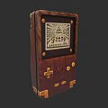 Vintage Handheld Electronic Game Console With Wooden Case Gold Accents And Classic Design