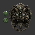 Decorative Traditional Lion Head Door Knocker With Carved Metal Details And Green Jade Spheres