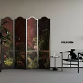 Tropical Themed Room Divider Screen With Large Plant Accent Chair And Floor Lamp
