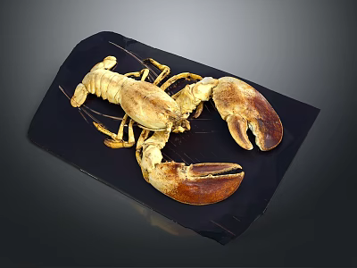 Golden Brown Lobster With Large Claws On Black Slate Surface 3d model