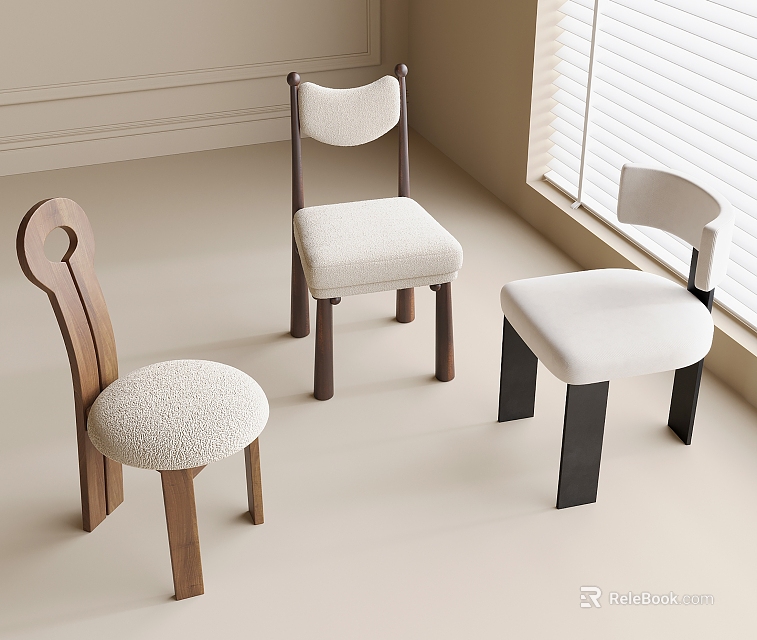 Modern Minimalist Dining Chairs With Wooden Frames And White Upholstered Seats In Interior Setting 3d model 