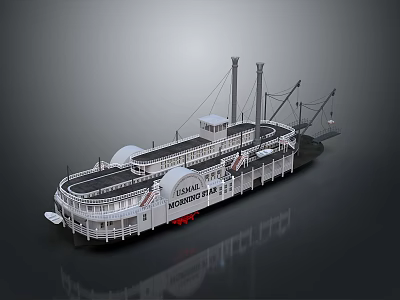 Vintage Mississippi River Steamboat Featuring Paddlewheel Design And Upper Decks 3d model