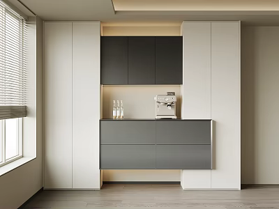 Modern Sleek Wine Cabinet Design With White And Gray Storage And Glass Doors 3d model