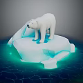 Realistic 3D Model Of White Polar Bear Standing On Glowing Ice Floe In Blue Water