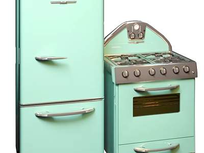 Vintage Mint Green Refrigerator And Stove In Retro Kitchen Design 3d model