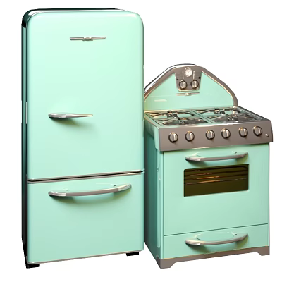 Vintage Mint Green Refrigerator And Stove In Retro Kitchen Design 3d model