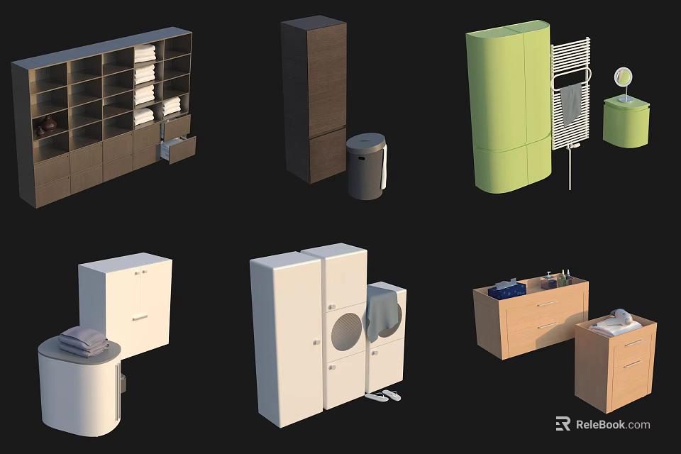 Bathroom Cabinet Racks With Modern Styles Different Colors And Storage Solutions 3d model
