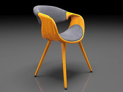 Modern Leisure Chair With Wooden Frame And Gray Upholstered Seat Curved Armrests And Thin Legs 3d model