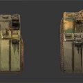 Four Vintage Jerry Cans With Handles Showing Worn Textures And Various Colors
