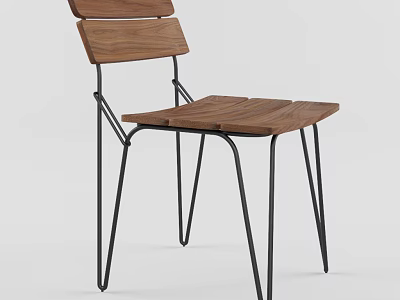 Modern Wooden Dining Chair With Black Metal Legs And Simple Design 3d model