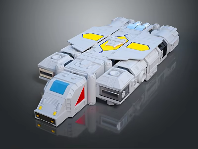 Futuristic Gray Mechanical Model With Yellow Blue Red Components And Complex Structure 3d model