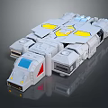 Futuristic Gray Mechanical Model With Yellow Blue Red Components And Complex Structure