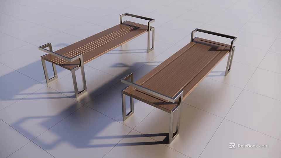 Set of Two Modern Outdoor Chairs With Wooden Seats And Metal Frames 3d model 