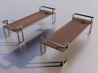Set of Two Modern Outdoor Chairs With Wooden Seats And Metal Frames 3d model