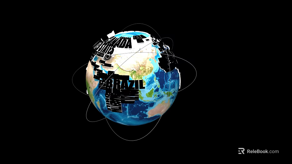 Decorative Globe Ornament Set with Brazil Text and Surrounding Decorative Lines 3d model 