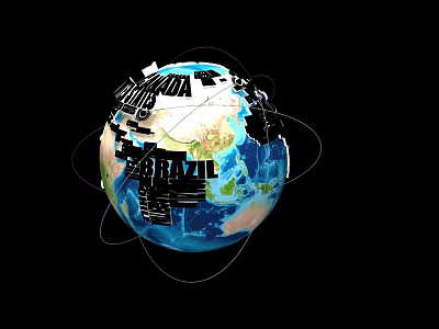 Decorative Globe Ornament Set with Brazil Text and Surrounding Decorative Lines 3d model