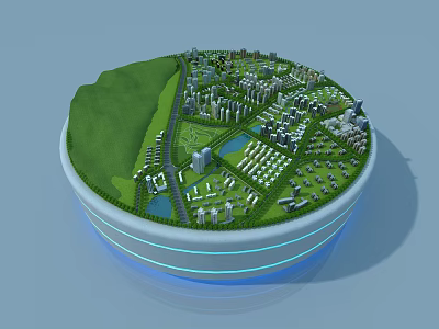 Aerial Planning of Modern Urban Layout With Green Spaces Buildings and Water Bodies 3d model