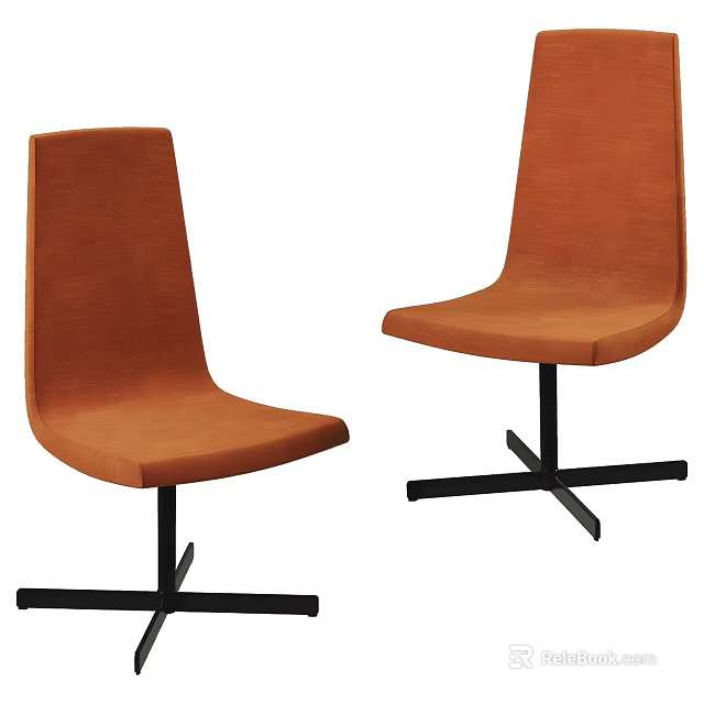 Orange High Back Office Chairs With Velvet Upholstery And Black Cross Metal Base 3d model 