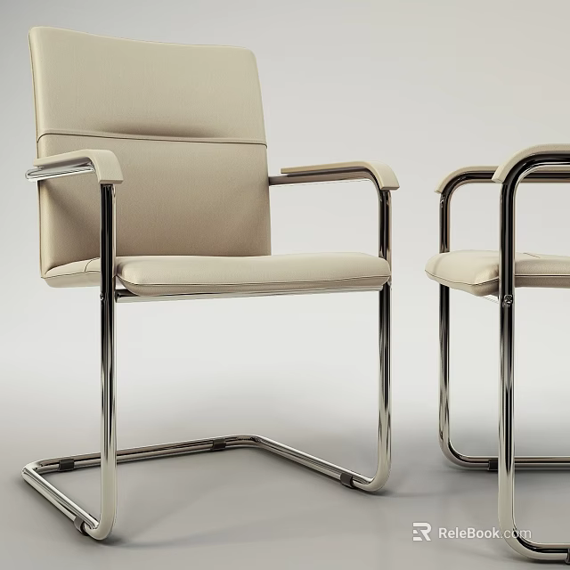 Modern Office Chairs With Beige Upholstery And Chrome Metal Frame Armrests 3d model 