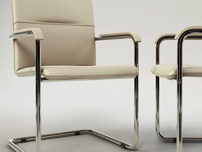 Modern Office Chairs With Beige Upholstery And Chrome Metal Frame Armrests 3d model
