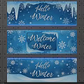 Festive Winter Banners With Snowflakes Icicles And Hello Welcome Winter On Blue Background
