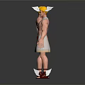3D Character Model Front Back View with Yellow Helmet White Tunic Brown Pouch Red Sandals