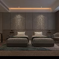 Modern Light Luxury Hotel Guest Room With Two Comfortable Twin Beds And Complete Practical Amenities