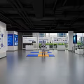 Modern Corporate Exhibition Hall Interior With Digital Screens And Robot