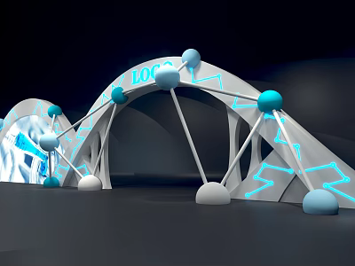 Modern Geometric Archway Design Featuring Blue Spheres White Lines And Illuminated Accents 3d model
