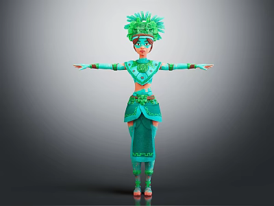 Mythical Character And Creature Inspired Figure With Green Ornate Outfit And Outstretched Arms 3d model