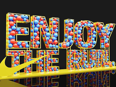 ENJOY THE RUN Photo Spot With Colorful Balls Golden Frame And Reflection 3d model