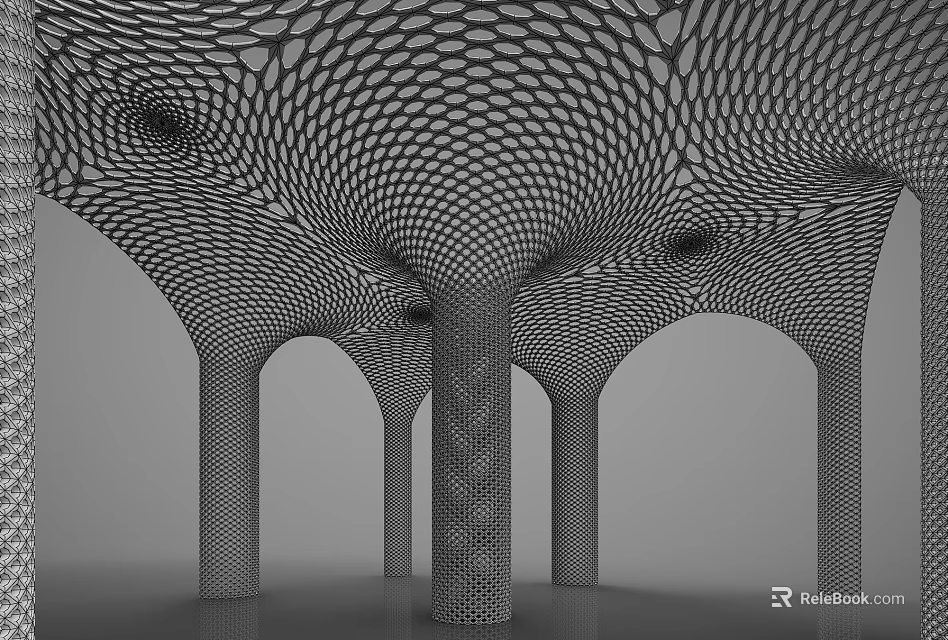 Intricate Geometric Latticed Architectural Structure With Arched Columns And Honeycomb Design 3d model 