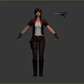 Game Movie Female Character With Pilot Cap Red Vest Tattoos And Gun
