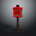 Red Vintage Mailbox With Black Iron Stand And Decorative Top