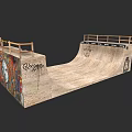 Wooden Skateboard Ramp With Graffiti Art And Safety Railings For Skate Sports