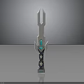 Silver Decorative Sword With Blue Gemstone And Intricate Hilt Geometric Design