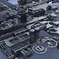 Detailed Metal City Model with 3D Architectural Structures and Urban Layout