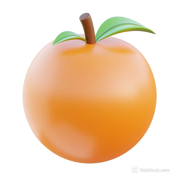 Juicy Ripe Orange Peach With Fresh Green Leaves And Brown Stem On White Background 3d model 