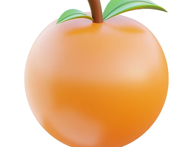 Juicy Ripe Orange Peach With Fresh Green Leaves And Brown Stem On White Background 3d model