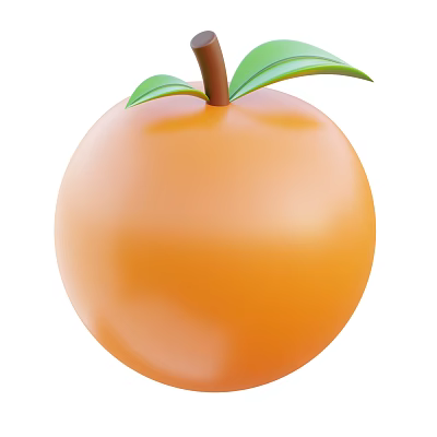 Juicy Ripe Orange Peach With Fresh Green Leaves And Brown Stem On White Background 3d model
