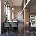 Modern Elegant Restaurant Interior Design Featuring Green Wall Lighting And Comfortable Dining Chairs Tables