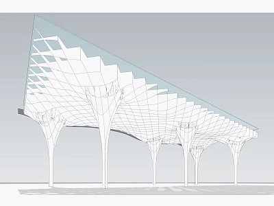 Modern Architectural Pillars Supporting Geometric Grid Roof Structure In Building Design 3d model