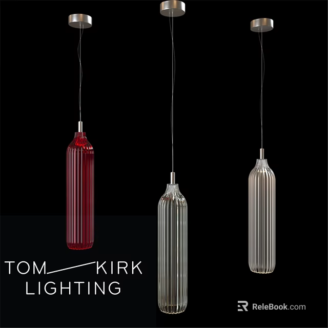 Tom Kirk Lighting Modern Pendant Lights With Striped Design In Red Silver And Clear 3d model 