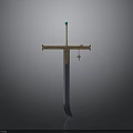 Medieval Sword With Golden Hilt Blue Gemstone Cross Guard Small Cross Pendant And Dark Blade
