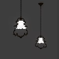 Vintage Ornate Chandeliers With Metal Frame And Glass Shades Hanging On Dark Background